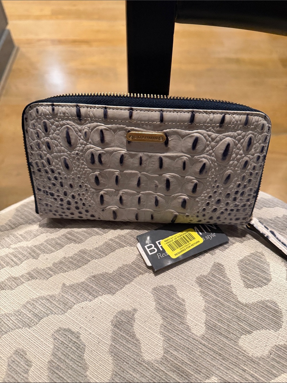 Brahmin Light Gray Croc-Embossed Zip Wallet NWT